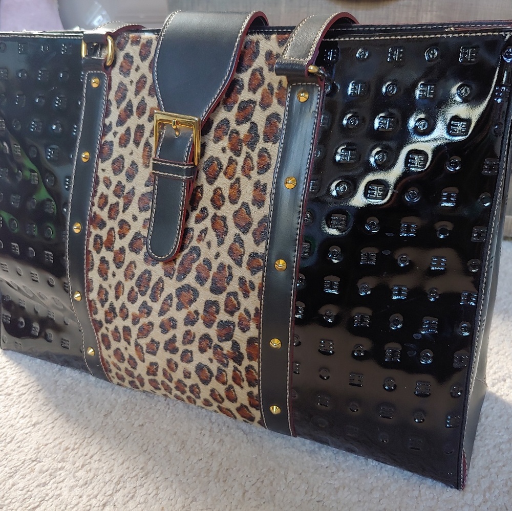 Arcadia Leather Leopard Fur Purse